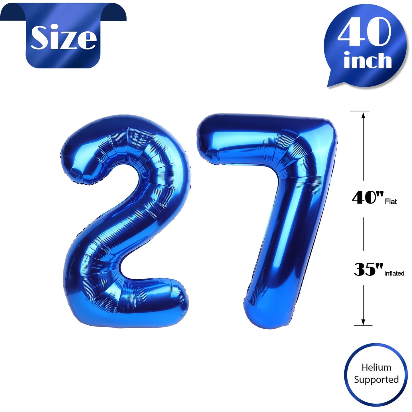 Navy Blue Number 27 Balloon 40 inch, 27 Number Balloons, 27th Navy Blue Birthday Decorations, 27 Year Old Women Men Blue Party Supplies