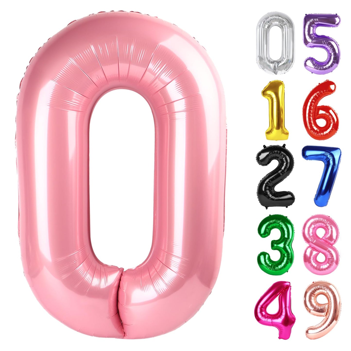 Pearlescent Pink Number 0 Balloon 40 Inch, 0 Balloon Number for 10th 20th 30th 40th 50th 60th Birthday Decorations, Pearlescent Pink Party Supplies