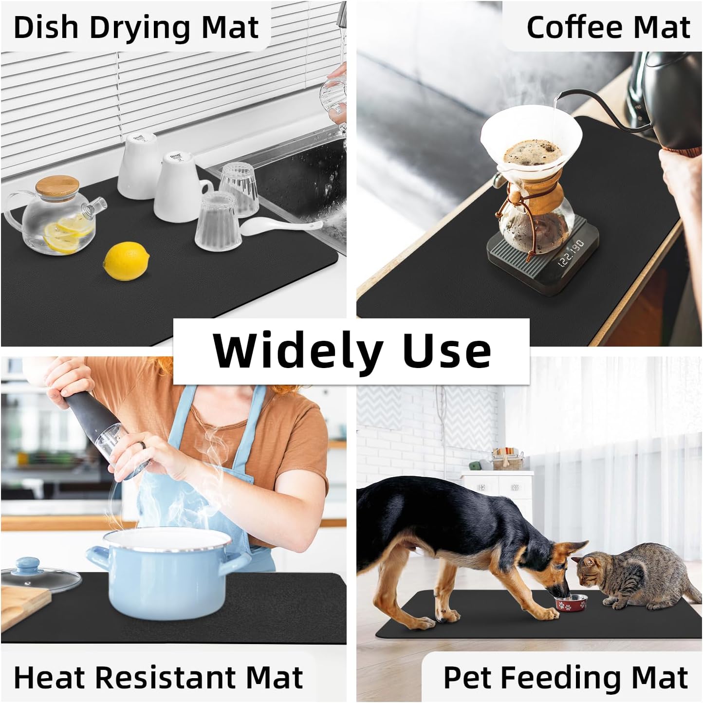 LOPNUR Extra Large Kitchen Dish Drying Mat - Super Absorbent Diatomite Pad | 31.5"x17", Heat Resistant, Anti-Slip Backing, Black