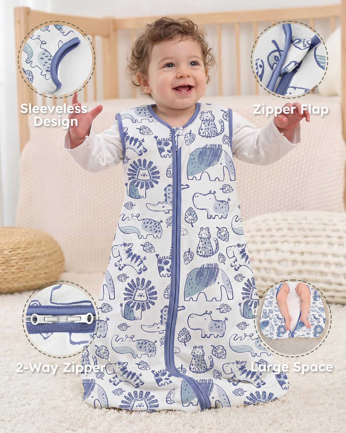Yoofoss Baby Sleep Sack - 1.5 Tog Wearable Blanket for 12-18 Months | Soft Organic Cotton, 2-Way Zipper