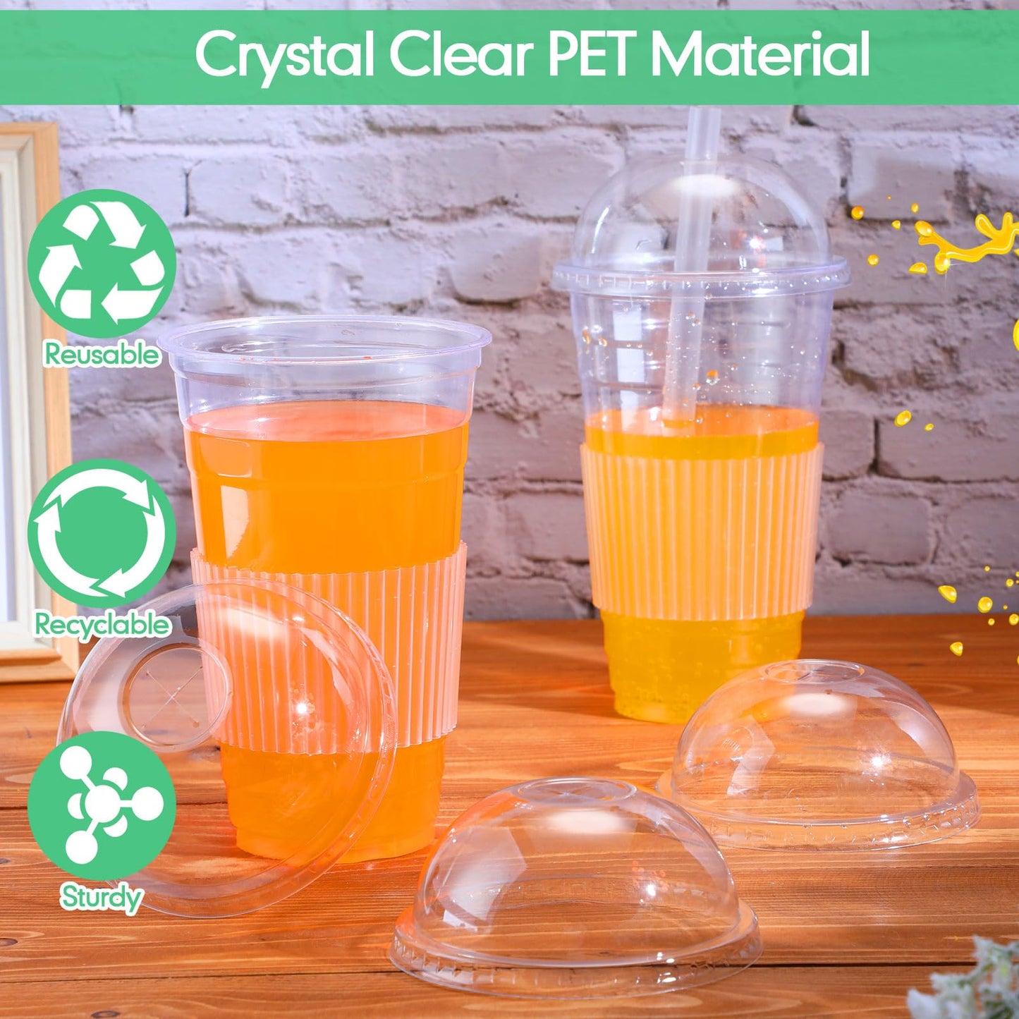 200 Pcs Plastic Dome Lids Bulk, Clear Disposable PET Cup Lids with Straw Slot, Fit 12 oz, 16 oz, 20 oz, 24 oz Round Plastic Cups for Summer Coffee, Ice Cream, Milkshake, Slush, Shop Party Supplies
