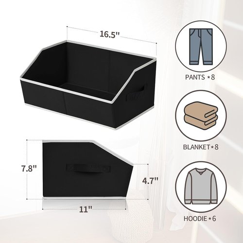 Homsorout Storage Baskets - Decorative Trapezoid Cube Organizers with Handles, Black | 4 Pack for Home & Office