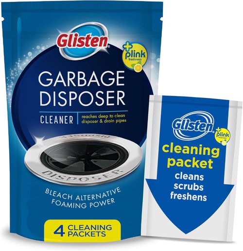 Glisten Garbage Disposer Cleaner - Lemon Scent Odor Eliminator with Foaming Action | 4 Packets Made in USA