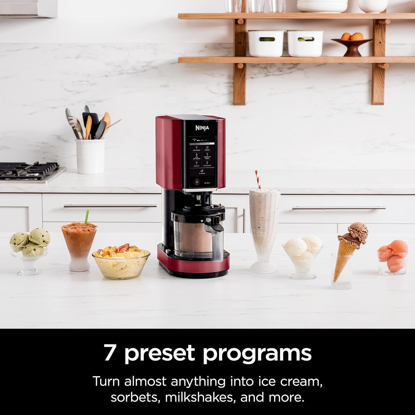 Ninja NC301 CREAMi Ice Cream Maker - 7 One-Touch Programs for Gelato, Milkshake & Sorbet - Red