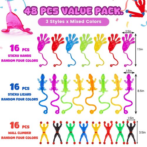 AMOR PRESENT 48PCS Stretchy Sticky Toy Party Favors, Party Table Favors Set for Kids Classroom Treasure Box Carnival Prizes Bulk Pinata Stuff Toys