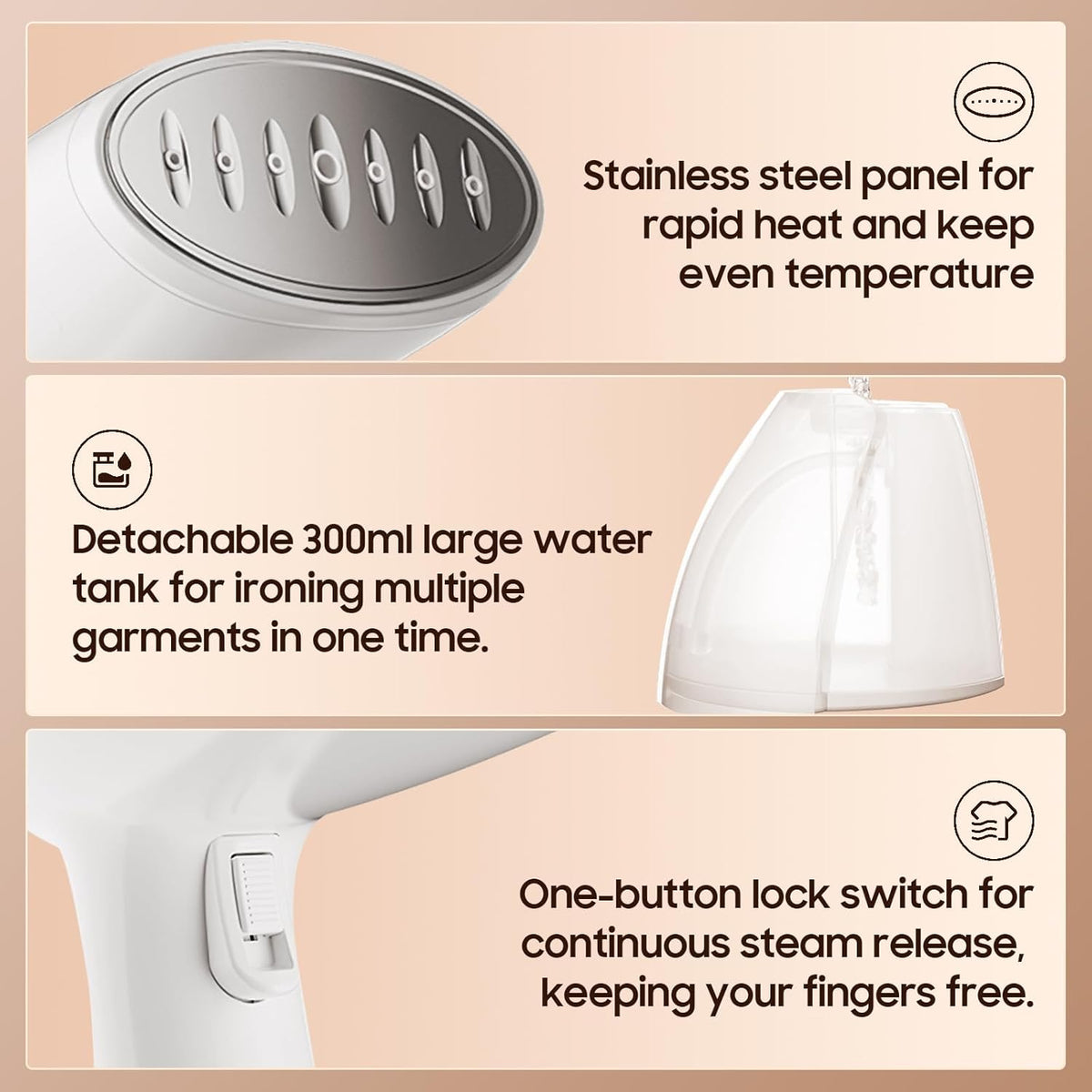Skiennix Handheld Clothes Steamer - 1350W Portable Iron with Strong Steam for Home, Office, Travel