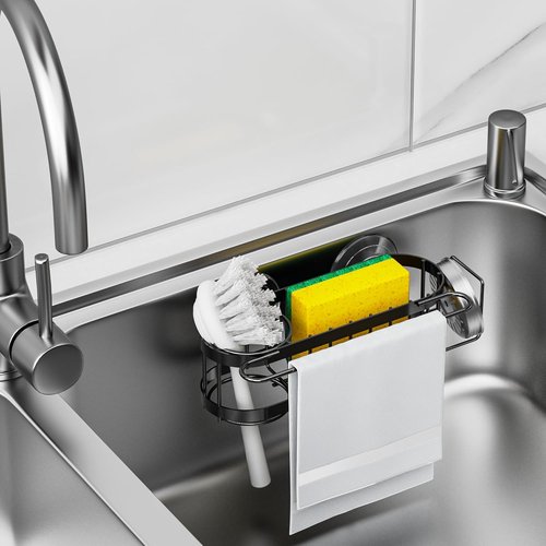 Cisily Kitchen Sink Caddy - Stainless Steel Organizer with Sponge Holder & Dish Cloth Hanger | 2 Installation Options