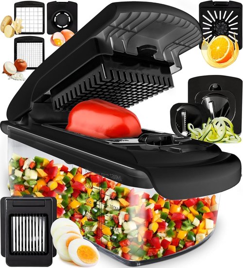 Fullstar Vegetable Chopper & Mandoline Slicer - 7-in-1 Food Chopper with Container & Cheese Grater, Black