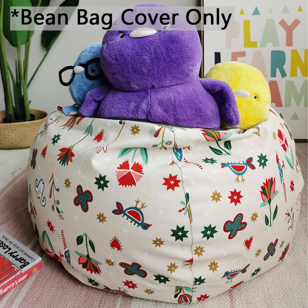 YuppieLife Stuffed Animal Storage Bean Bag Chairs Canvas Cover for Kids(No Filling)/Machine Washable and Durable Toddler Bean Bag Sofa Cover for Room Decor (Kid Painting, 38”)