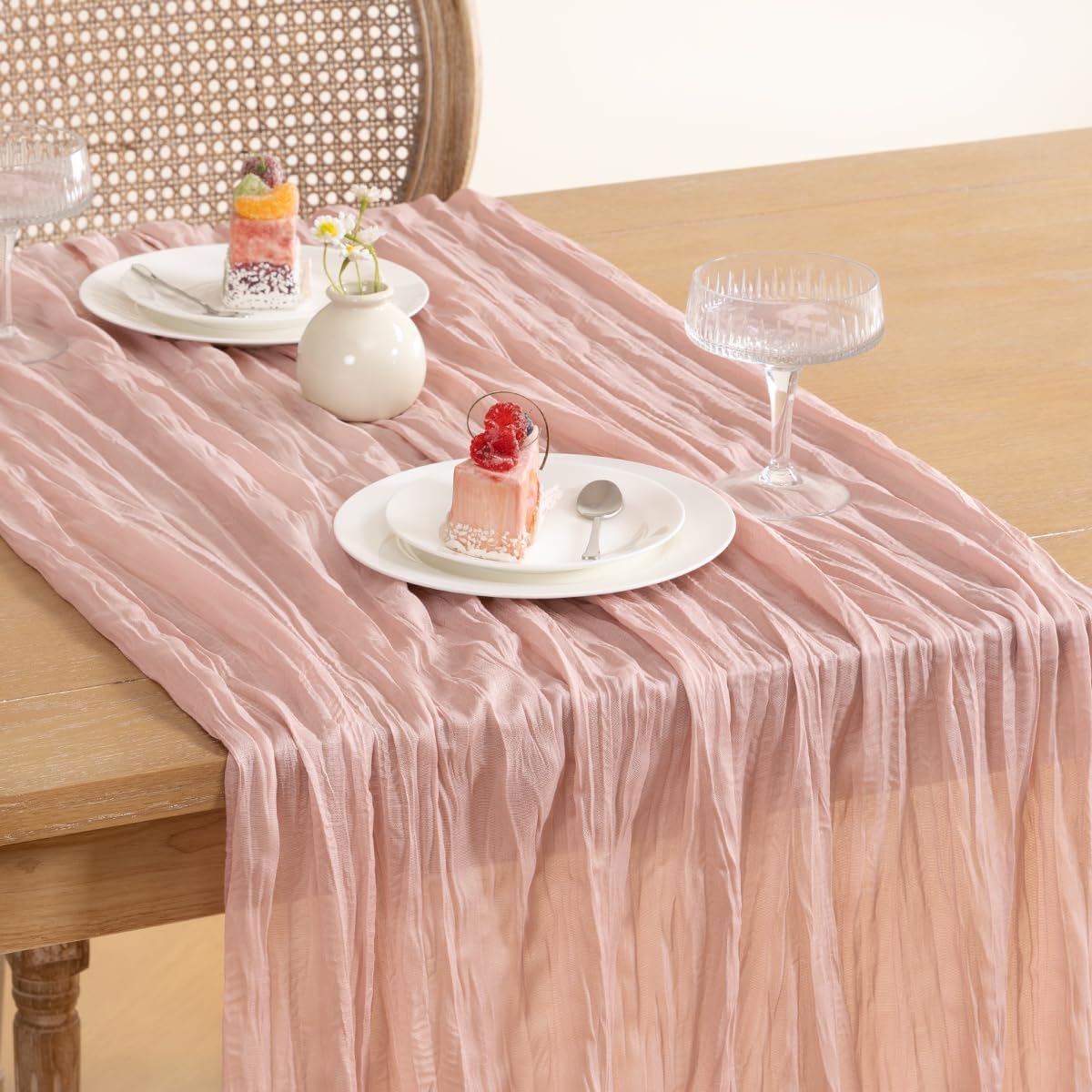 Loopiske Dusty Pink Cheesecloth Table Runner 12pcs 10FT Boho Rustic Gauze Cheese Cloth Table Runner 35x120 Inch for Spring Wedding Bridal Girl Baby Shower Birthday Home Decor