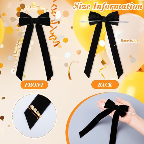 Hoteam Velvet Bow Ornaments - 24 Pcs Christmas Tree Decorations | 3 x 8 Inch Black Twist Ties for Gifts & Crafts