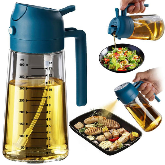 TrendPlain 16oz/470ml Glass Olive Oil Sprayer for Cooking - 2 in 1 Olive Oil Dispenser for Kitchen Gadgets, Air Fryer, Salad, and BBQ - Navy