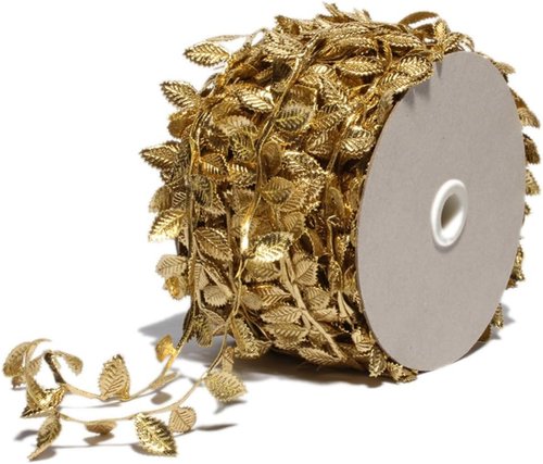 BASOKAN Gold Leaves Ribbon Trim - 20 Yards for DIY Crafts & Wedding Decorations | Elegant Gold