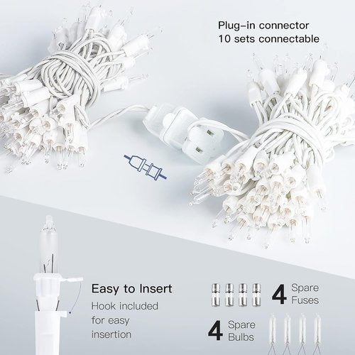 Hopolon Clear Christmas Lights - 50-Count Mini String Lights with White Wire | Warm White for Holiday Decor