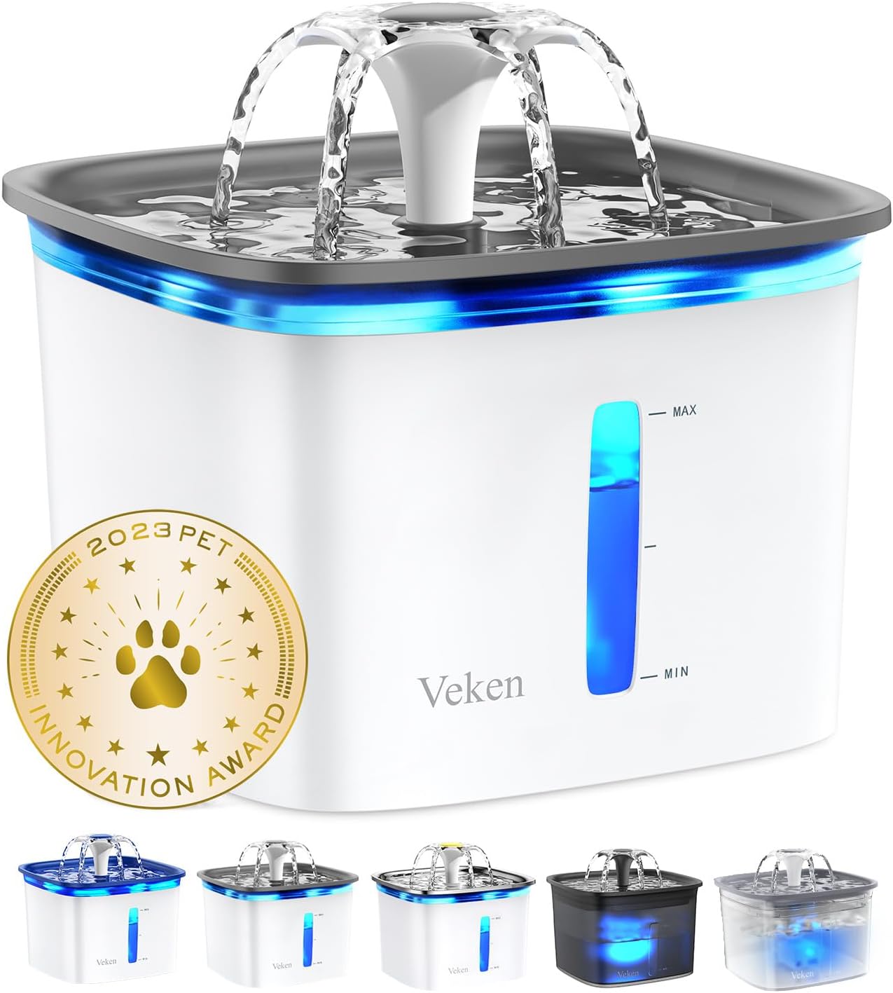 Veken Pet Fountain - Automatic 95oz Cat & Dog Water Dispenser with Replacement Filters | Grey Plastic