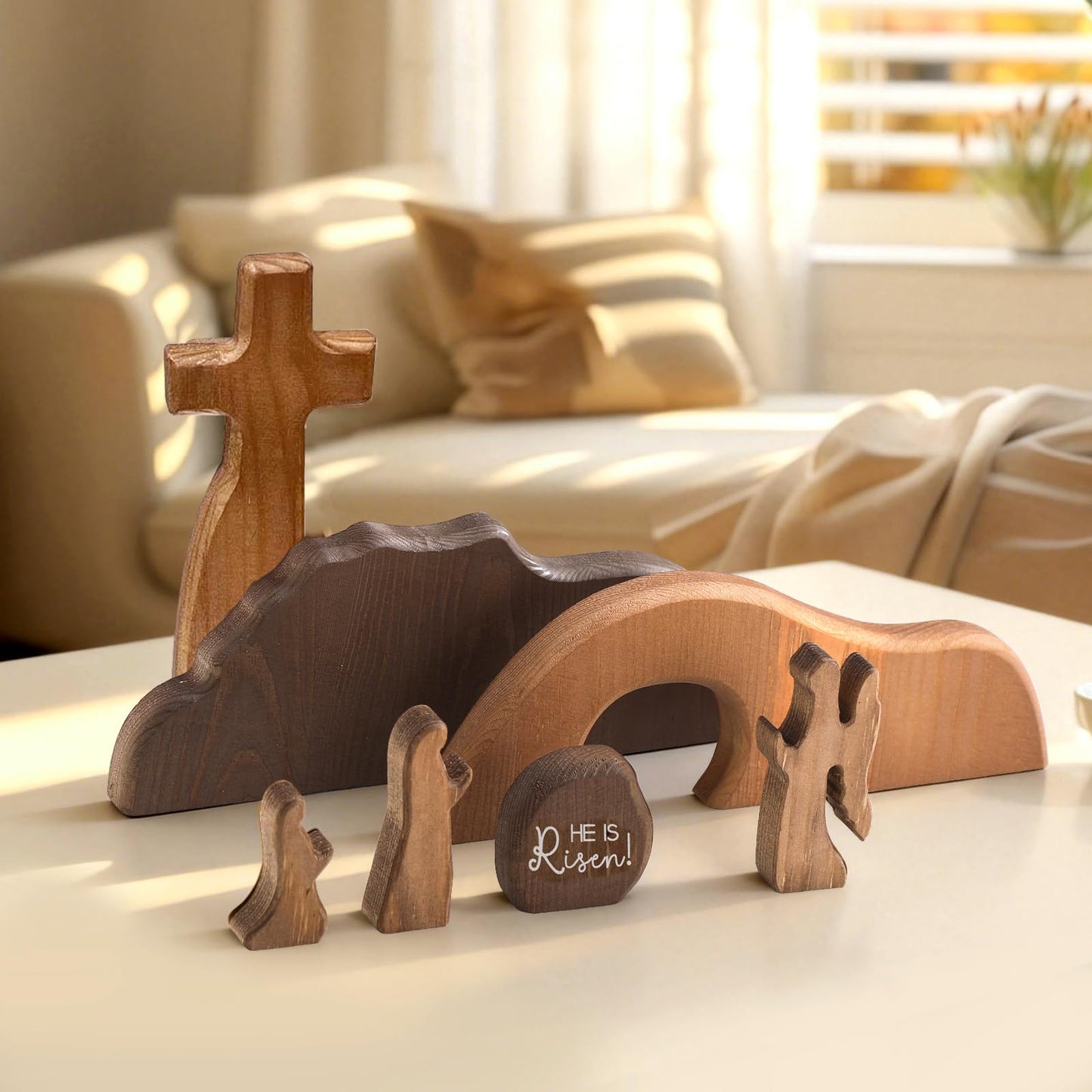 FARGEPENN Wooden Nativity Set, The Empty Tomb Easter Scene, Christian Cross Decorations, Decorations Religious Jesus Tomb Easter Kit Display for The Home, Tabletop, Office