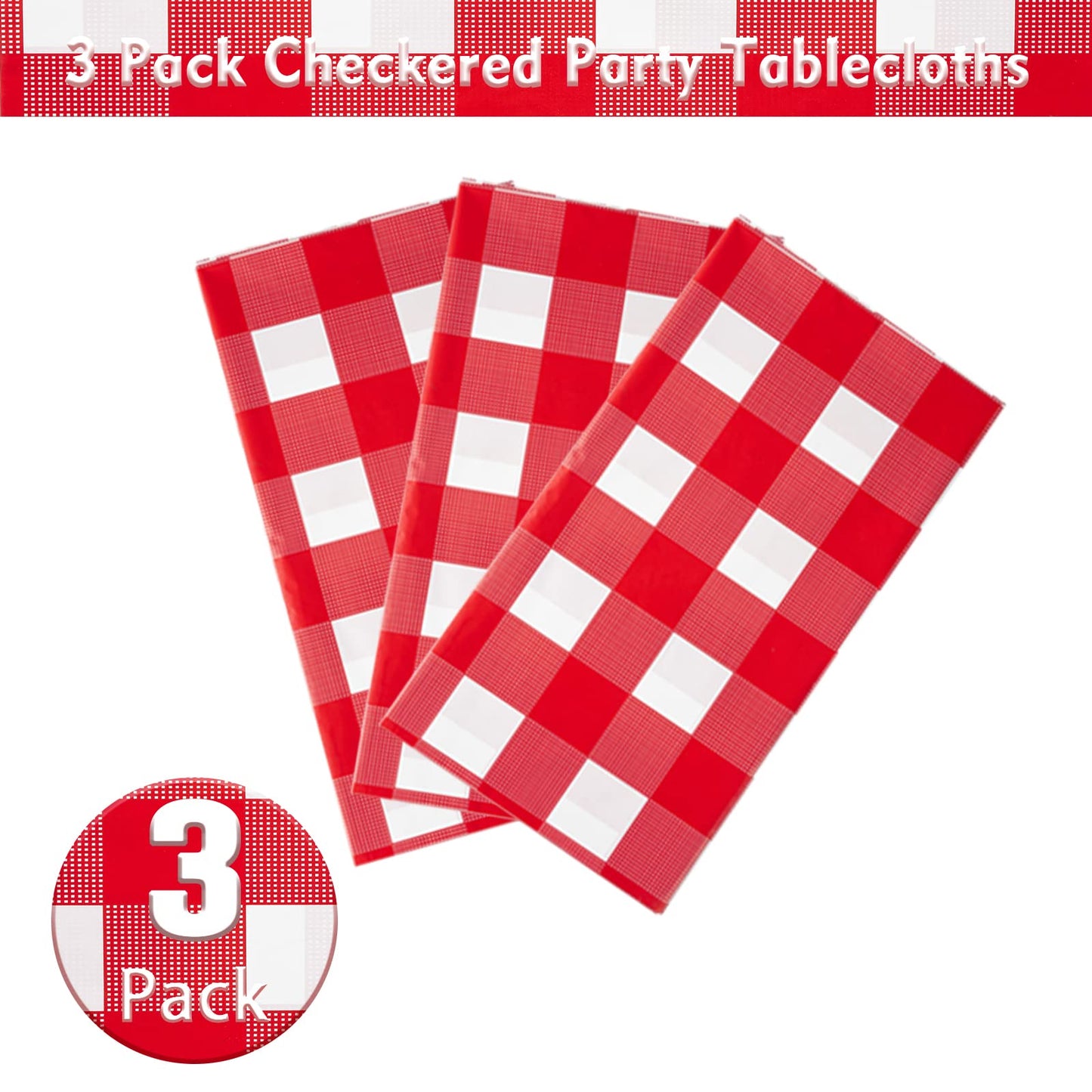 Kesfey Red and White Checkered Tablecloths 3 Packs Red Gingham Plastic Table Cloths 54 X 108 Inches Disposable Waterproof Party Picnic Table Covers Rectangle Checkered Tablecover for Birthday Decor