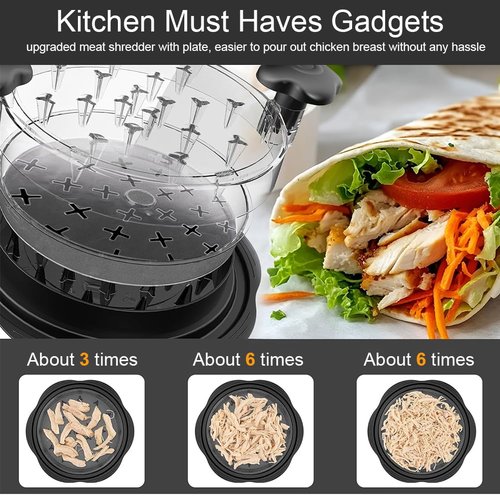 Chicken Shredder Large Chicken Breast Shredder Tool Twist with Brush, Visible Meat Shredder Machine, Strong Anti-Slip Strip, Ergonomic Handle, Removable middle tray, Suitable for Pork Beef Chicken