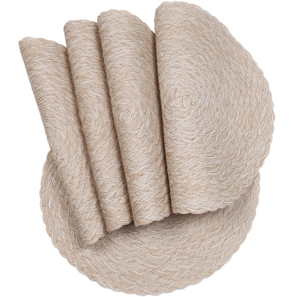 SHACOS Round Braided Placemats 15 inch Set of 4 Boho Woven Washable Kitchen Table Placemats for Home Wedding Party (T-Beige, 4)