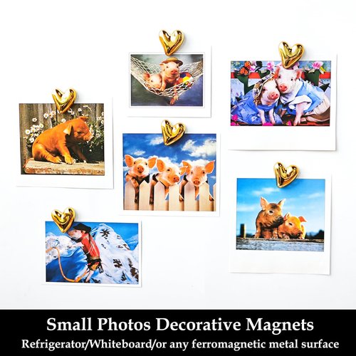 Janvelle 12PCS Refrigerator Magnets Gold Magnets for Fridge 0.83in Small Love Heart Cute Decorative Magnet Set for Home Kitchen Office Whiteboard Decor