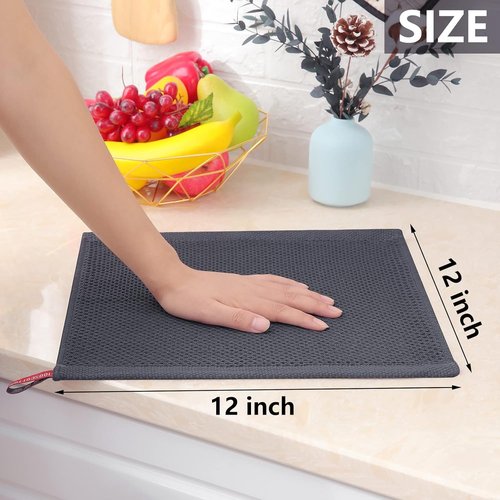 Homaxy 100% Cotton Waffle Weave Dish Cloths - Ultra Soft & Absorbent | 12x12 Inches, Dark Grey (6-Pack)