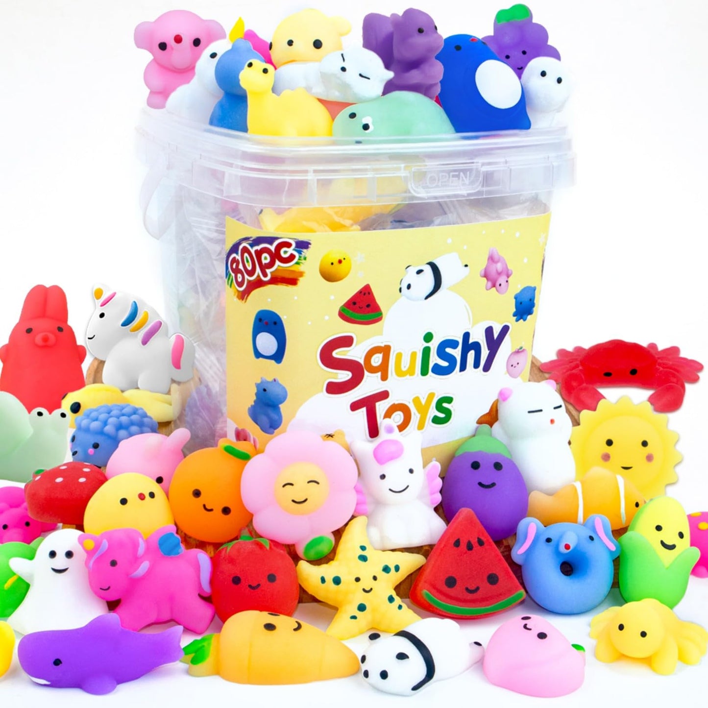 80 Packs Mochi Squishies Kawaii Mini Toys Party Favors for Kids 8-12 Fufu Squishy Treasure Box Slow Rising Animal Fidget Toys Bulk for Classroom Prizes Set Goodie Bags pinata bucket Mother's Day