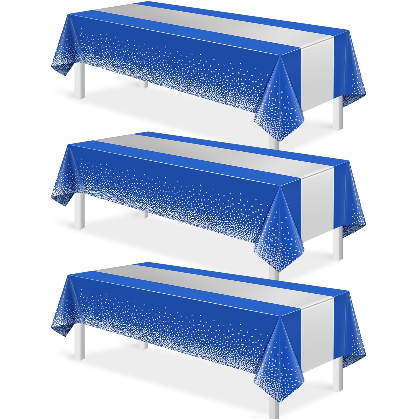 3Pcs Blue and Silver Tablecloth Party Decorations,Plastic Royal Blue Table Cloth Printed Silver Table Runner Disposable Rectangle Tables Cover for Anniversary Wedding Graduation 2025 Party,54x108 Inch