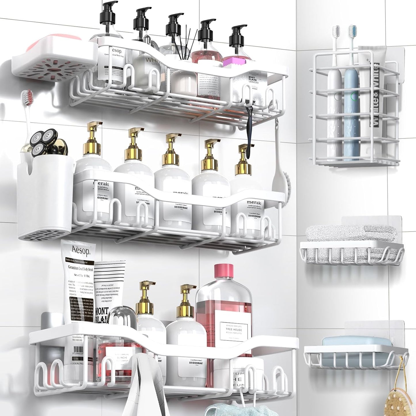 NESOMI Shower Caddy - Rustproof Stainless Steel Organizer with Large Capacity | 8-Pack No-Drill Rack
