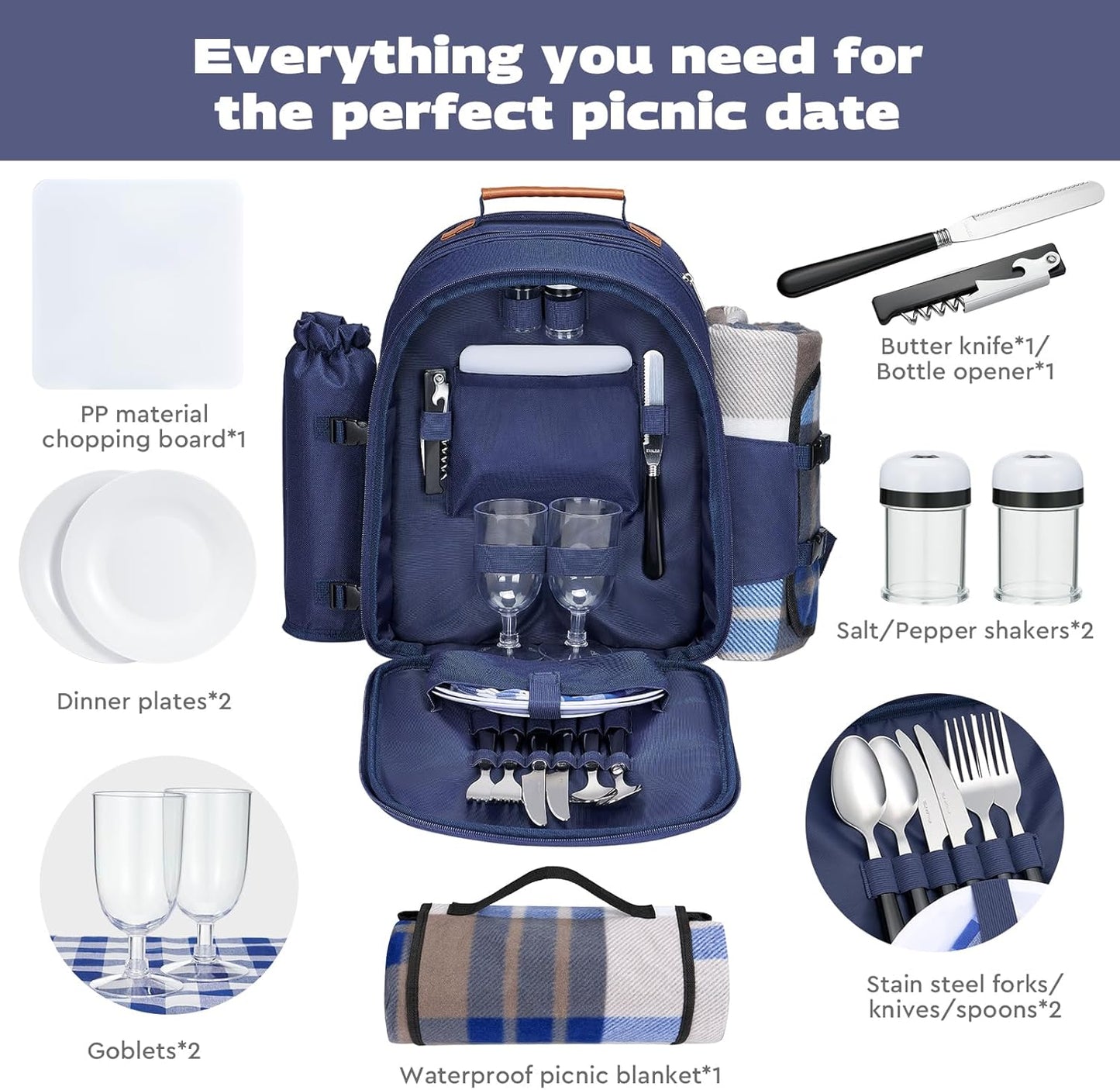 Couple Gifts 22L Picnic Basket Set, Grey Insulated Picnic Backpack for 2, Leak Proof Cooler Camping Gifts, Cool Bridal Shower Gifts Anniversary Engagement Wedding Gifts for Couples, Mr and Mrs Gifts