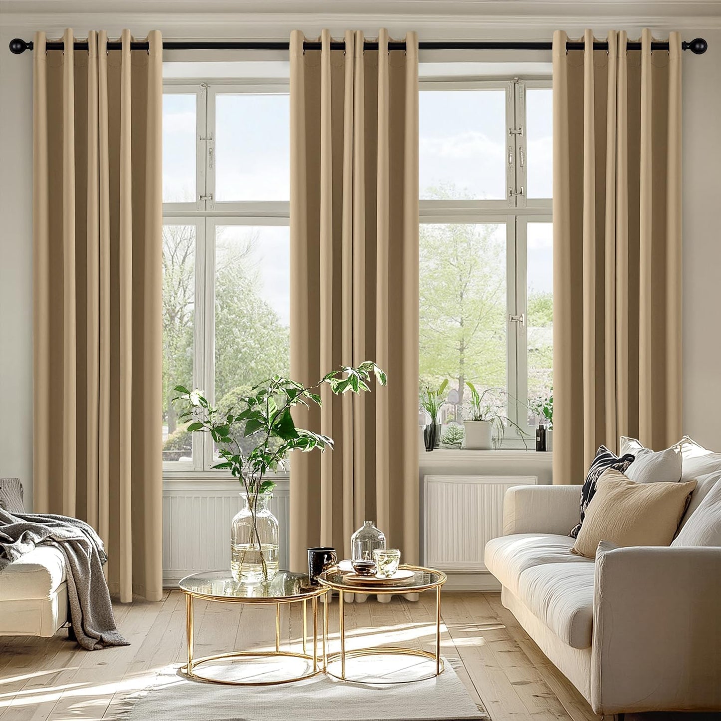 MIULEE Blackout Curtains - Taupe Brown Thermal Insulated Drapes | 84 Inches Long, Noise Reduction, 2 Panels
