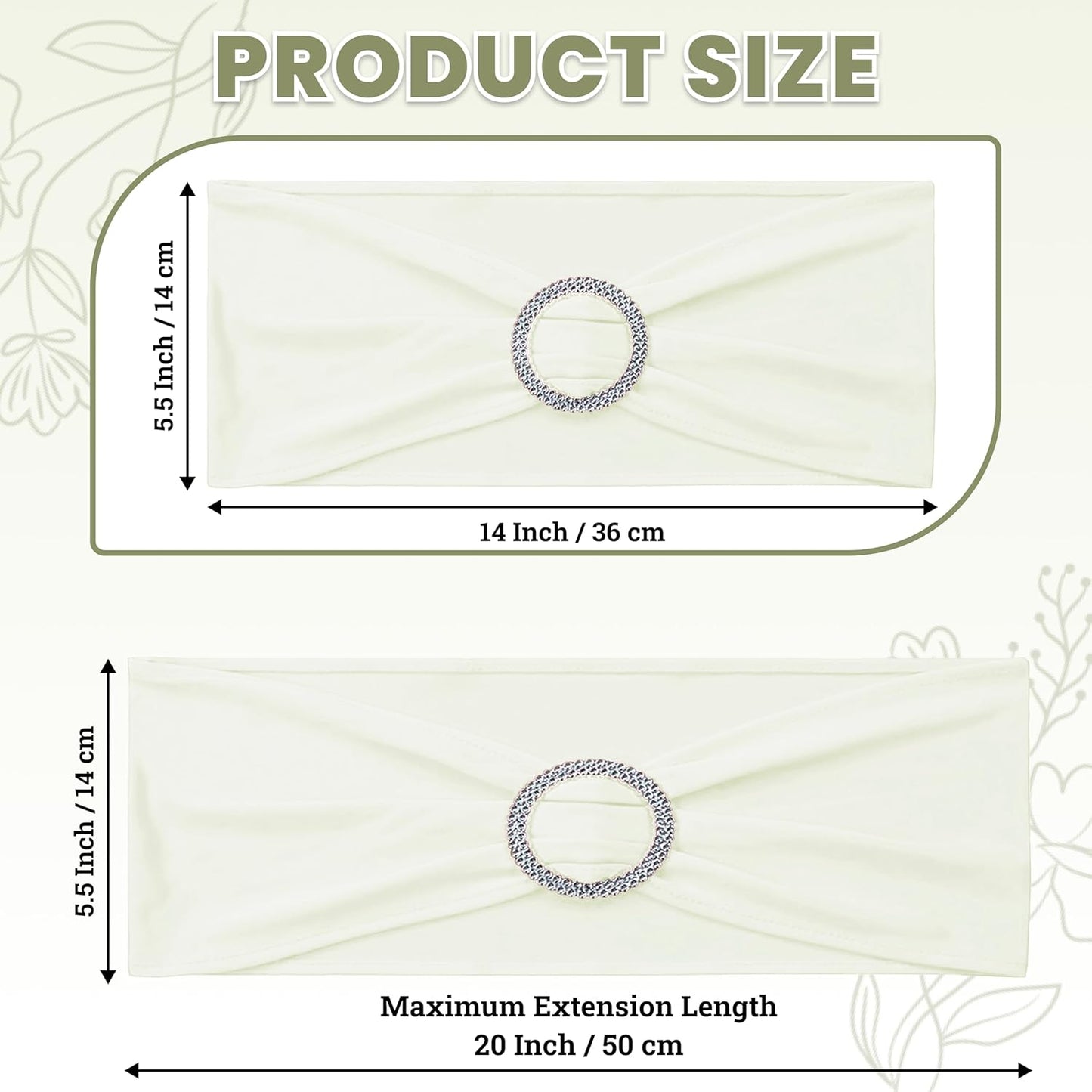 MDS Spandex Chair Sashes - Universal Fit Elastic Stretch Bow Ties with Buckle | Pack of 250 - Ivory