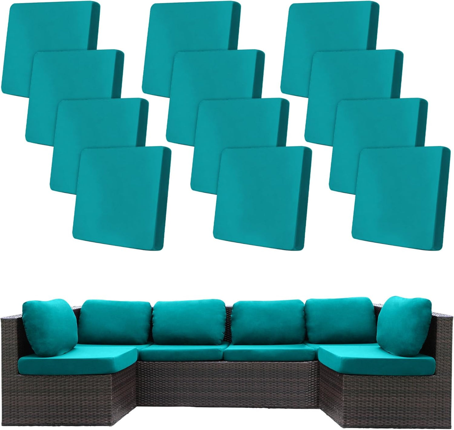 Skiennix 12 Pcs Stretch Patio Cushion Covers - Washable Outdoor Sofa Slipcovers in Peacock Blue