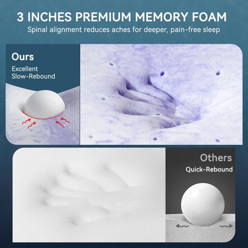 ELEMUSE Gel Memory Foam Mattress Topper - 3 Inch Queen Size for Pressure Relief & Back Pain Relief | Non-Slip, Washable Cover