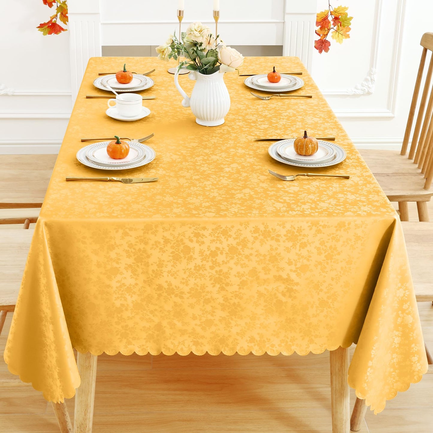 Smiry Rectangle Table Cloth, Waterproof Heavy Duty Vinyl Tablecloths, Wipeable Washable Table Cover for Kitchen and Dining Room (Mustard Yellow, 52" X 70")