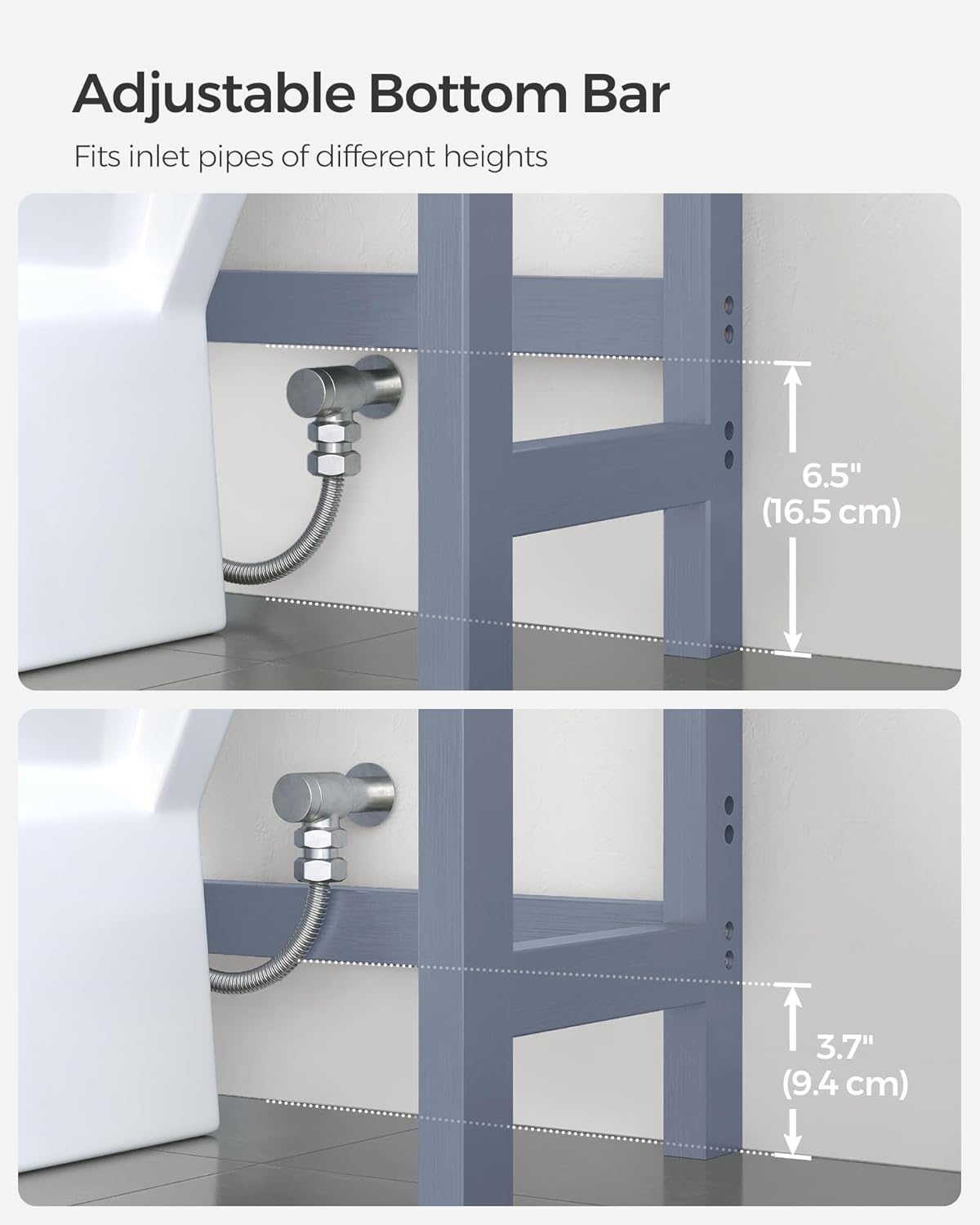 SONGMICS Over The Toilet Storage - 3-Tier Bathroom Organizer with Adjustable Shelf | Space-Saving Gray, 10.2 x 24.8 x 66.9 Inches