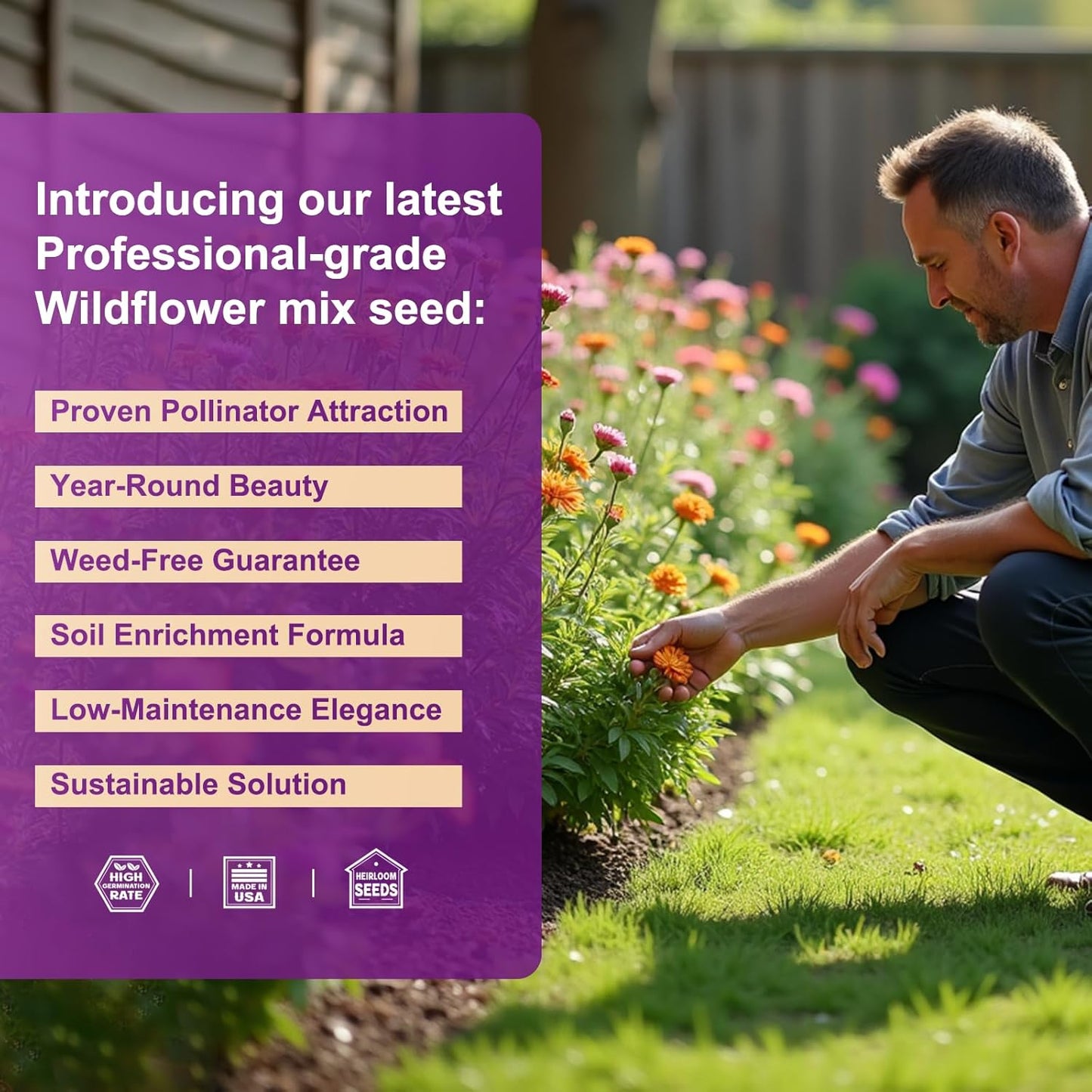 Wildflower Seeds - 200,000+ Non-GMO Heirloom Seeds Mix | 16 Perennial Varieties for Pollinator Gardens | High Germination Rate, 4oz