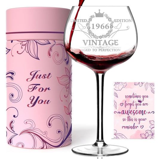 60TH Birthday Gifts for Women, Vintage 1966 Engraved 60th Wine Glass, 60 Year Old Birthday Decorations For Women, Funny 60 Bday Gifts Idea For Her, Friends, Daughter, Sister Mom - Turning 60 Present