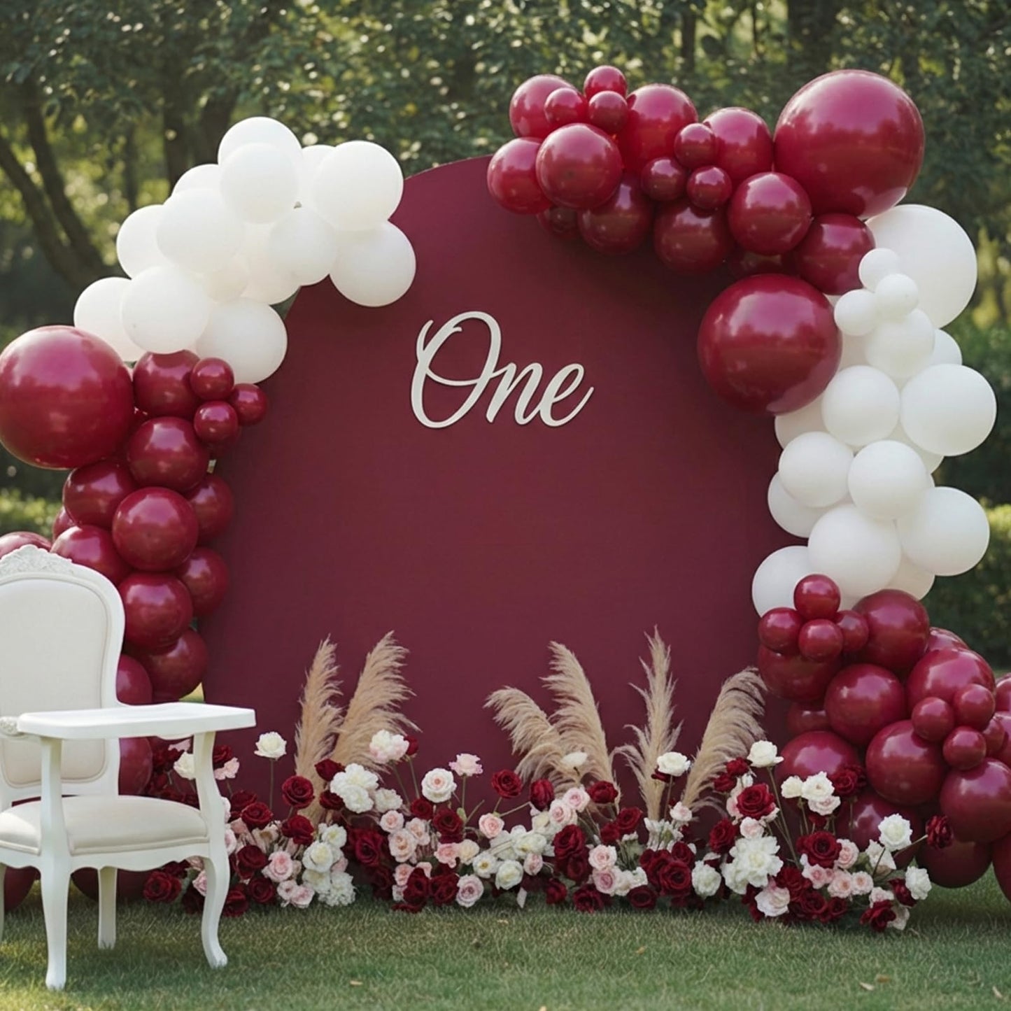 RUBFAC Burgundy Balloons 129pcs Different Sizes Pack of 18 12 10 5 Inch, Latex Maroon Dark Ruby Red Balloon Garland Arch Kit for Wedding Anniversary Birthday Party Decorations