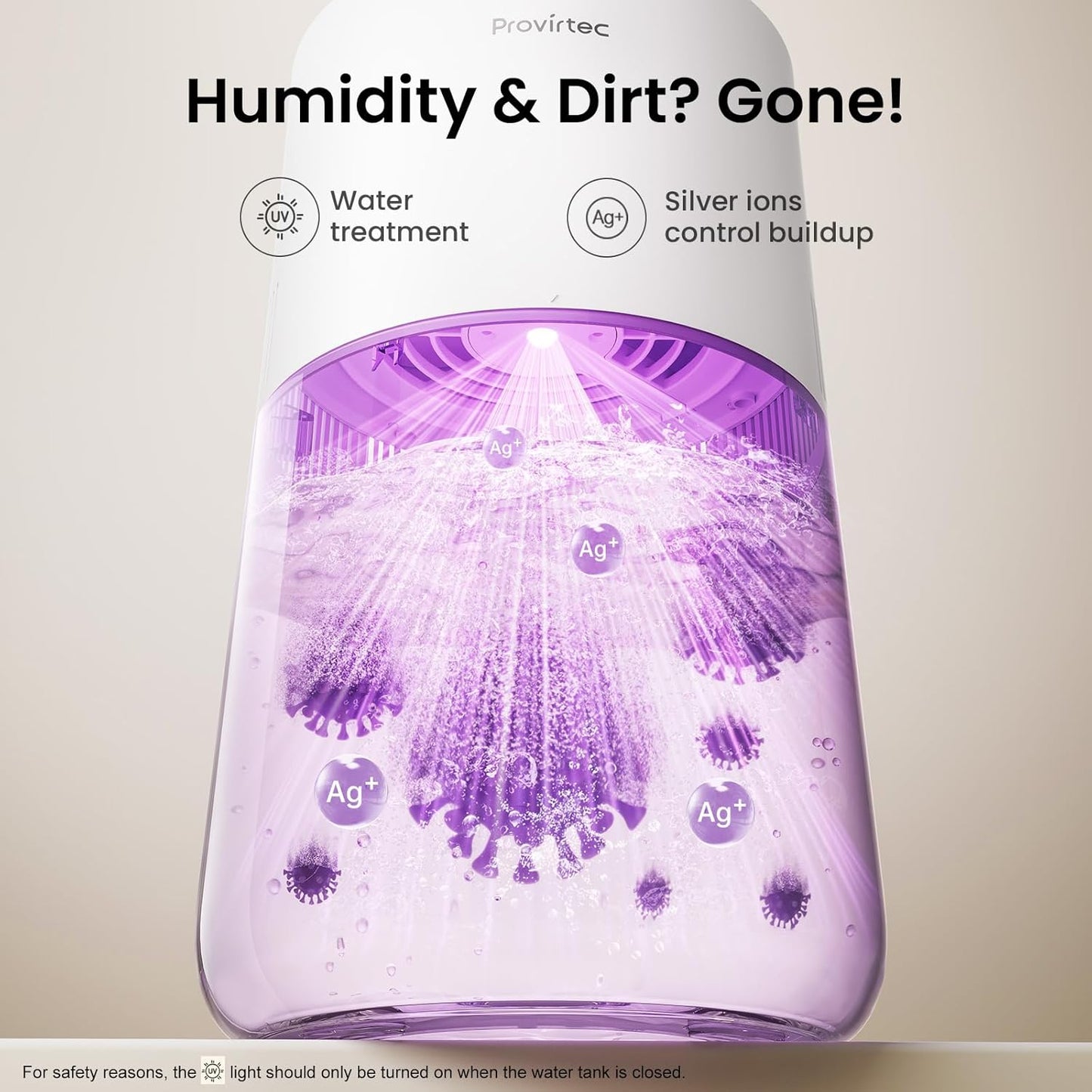 Provirtec MistFree Evaporative Humidifier - 3L Auto Humidity Control | No White Dust & Easy Clean Tank for Bedroom