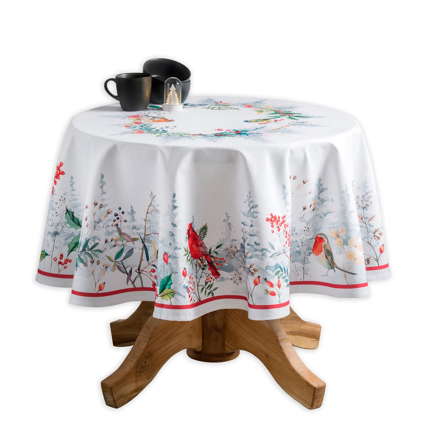 Maison d' Hermine Table Cloth Round Table 100% Cotton 69 Inches Fall Tablecloth Reusable Everyday Use for Thanksgiving Christmas Decorations Dining Farmhouse Party (Morzine)