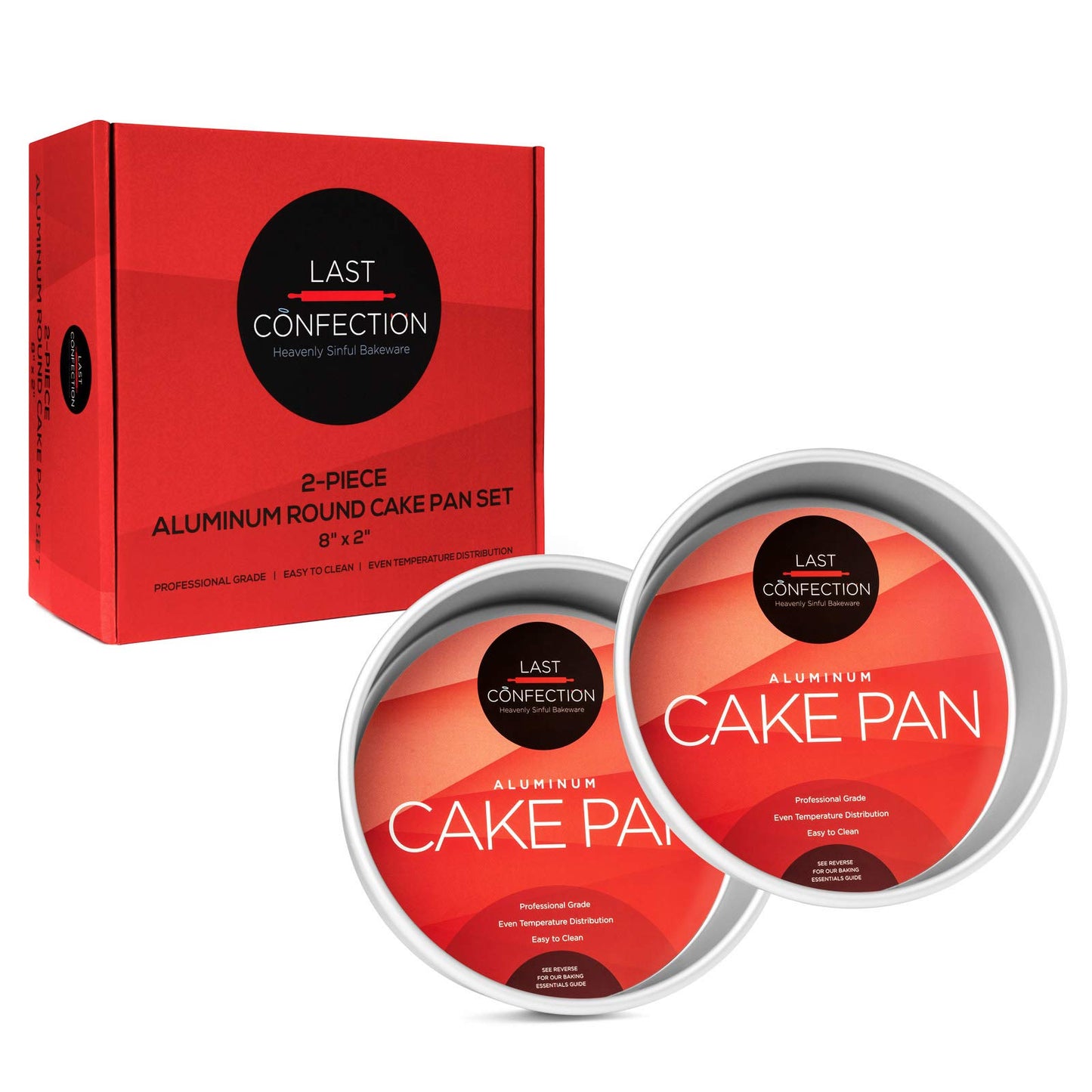 Last Confection 8 x 2 Inch Round Cake Pans, Set of 2 Anodized Aluminum Cake Pans Baking Tins