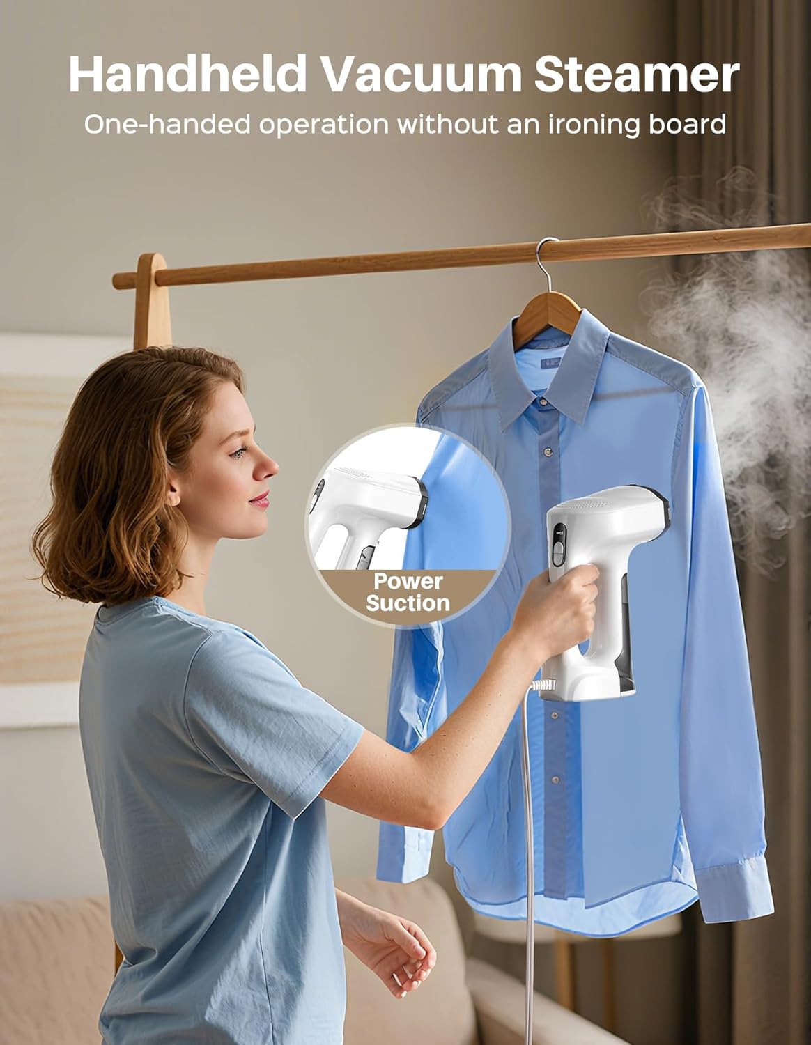 Sweepulire Handheld Clothes Steamer - 3500Pa Suction, 3 Modes, LED Display | Portable 2-in-1 Ironing & Steaming, 160ml Tank