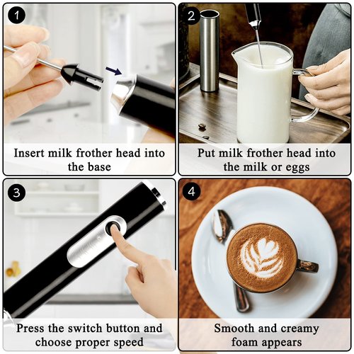 Electric Double Whisk Milk Frother Handheld Black USB Rechargeable Drink Mixer, 3 Speeds Adjustable Electric Whisk Foam Maker Detachable for Coffee, Lattes, Matcha, Hot Chocolate