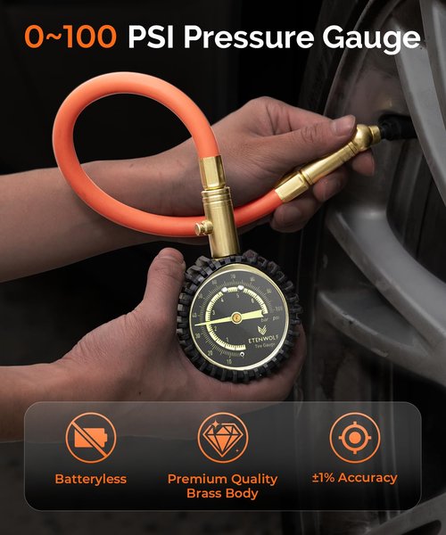 ETENWOLF Tire Pressure Gauge - Accurate 0-100 PSI with Large Glow Dial | Essential Car Accessory
