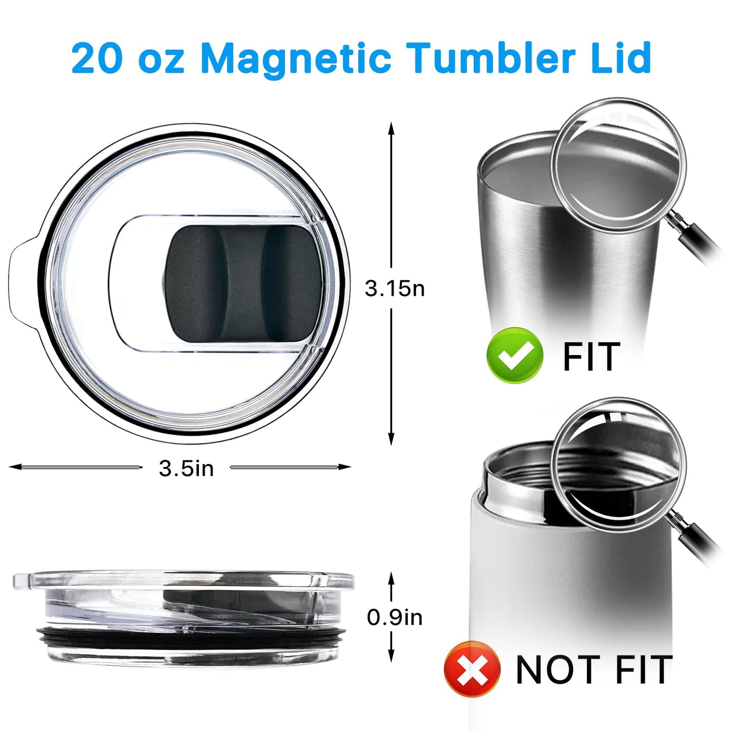 3 Pack 20 oz Tumbler Lid for Yeti Lids，Magnetic Slider Replacement Lids Compatible with YETI 20 oz Tumbler, 10/24 oz Mug and 10 oz Lowball，Spill Proof Cup Lids Covers，BPA Free