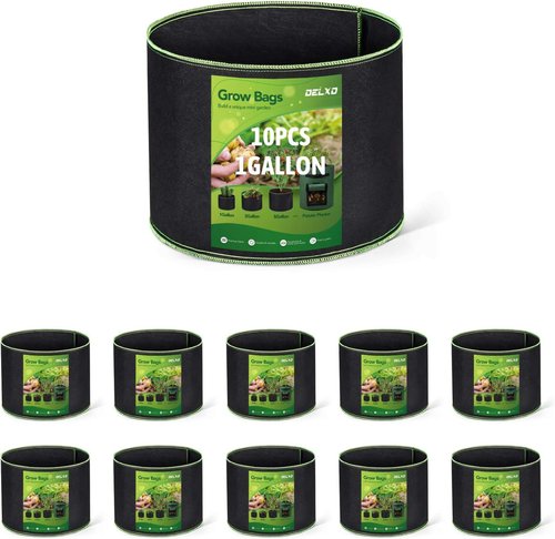 Delxo Garden Grow Bags - 1 Gallon Planting Pots | 10 Pack Small Fabric Bags for Vegetables