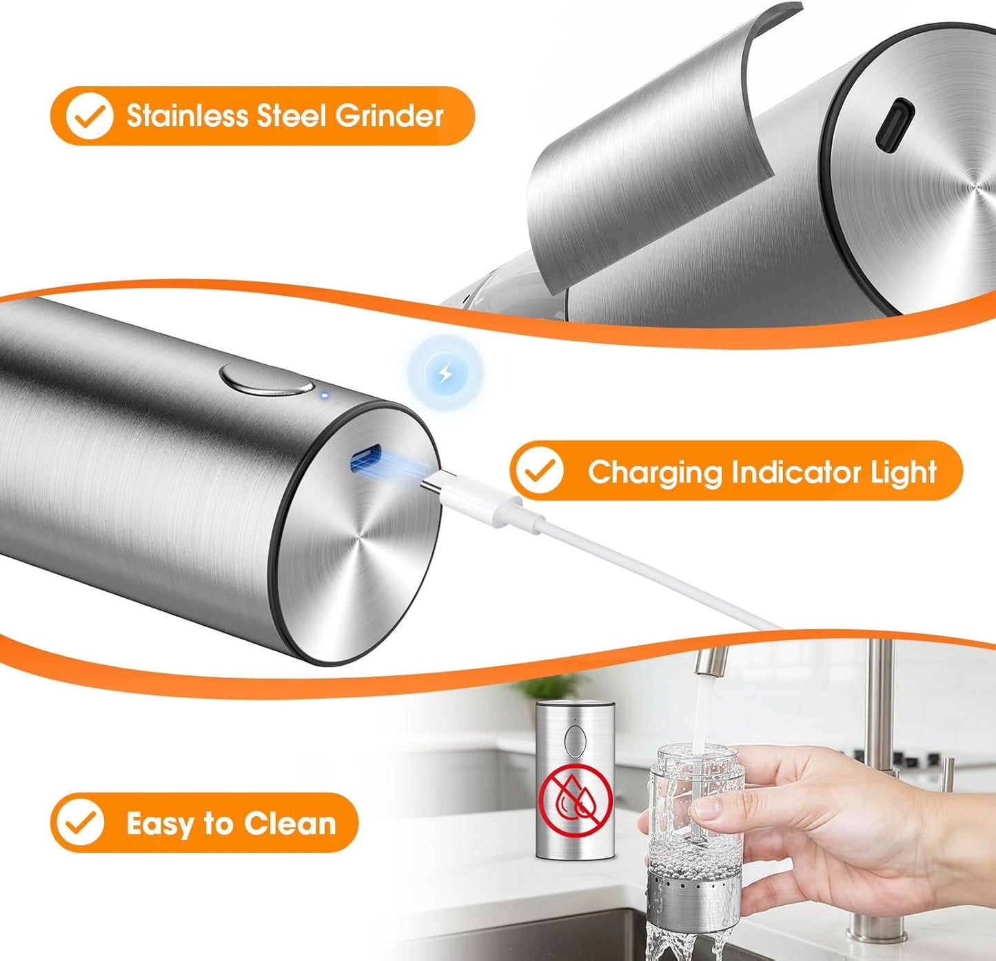 WOWBOX Electric Salt and Pepper Grinder Set - 2 PCS Stainless Steel, Rechargeable with 95L Capacity
