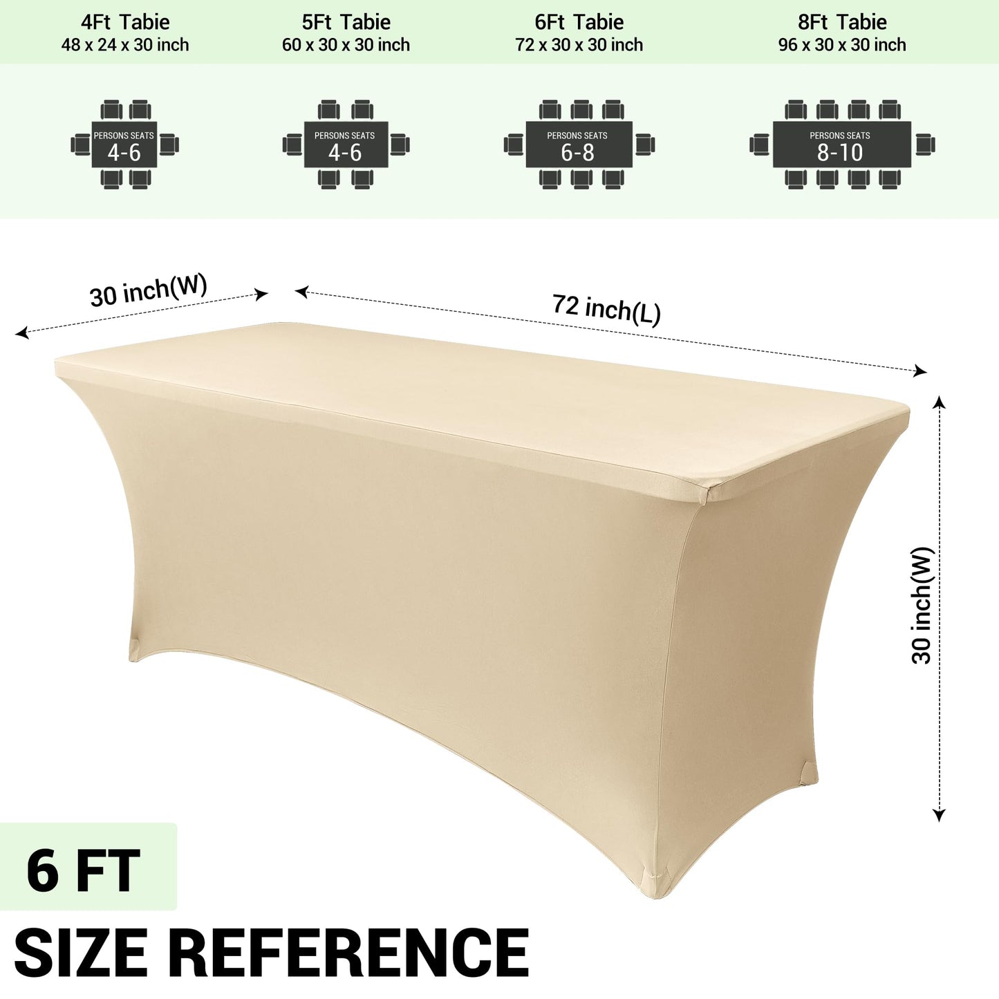 Obstal 6ft Stretch Spandex Table Cover - 4 Pack Universal Rectangular Fitted Tablecloth Protector for Wedding, Banquet and Party (Champagne, 72L x 30W x 30H Inches)