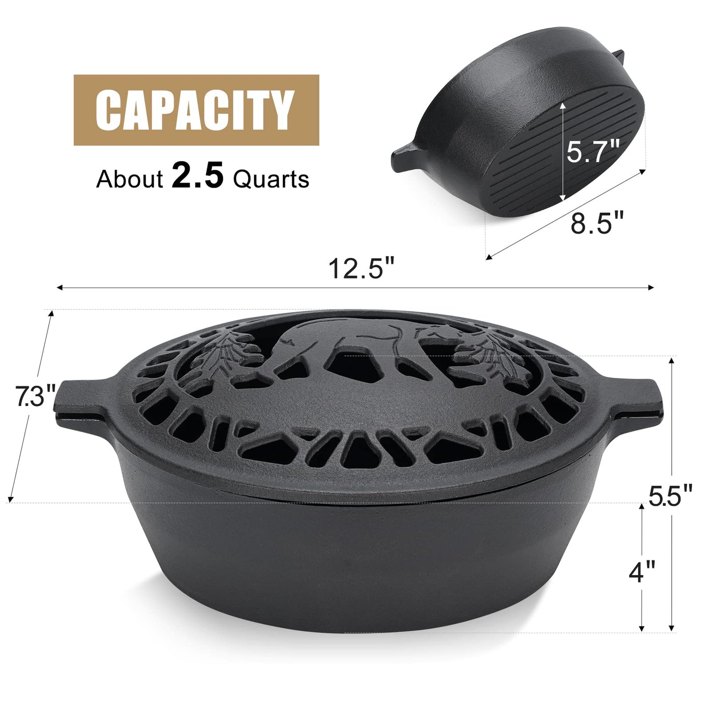 MYFIREPLACEDIRECT Wood Stove Steamer 2.5 Quart, Wood Stove Humidifier with Decorative Bear Pattern, Cast Iron Steamer for Wood Stove Rust Resistant Matte Black