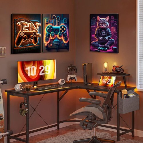 Eysintum Gaming Wall Art - Retro Video Game Controller & Cat Canvas Prints | 12x16in Set of 3 for Boys' Room Decor